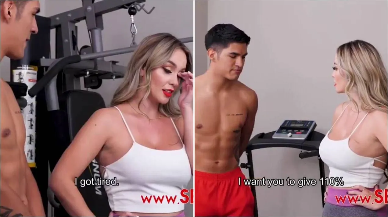 Busty Colombian girl seducing and fucking her new fitness coach