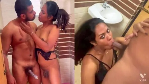 Lusty Indian shemale anal sex with bf in bathroom & blowjob