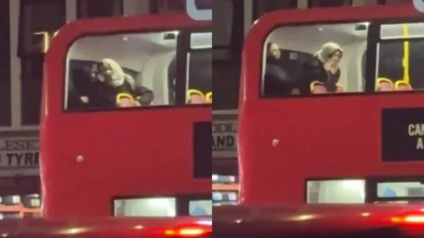 Hijab girl fucking inside London double-decker bus on New Year